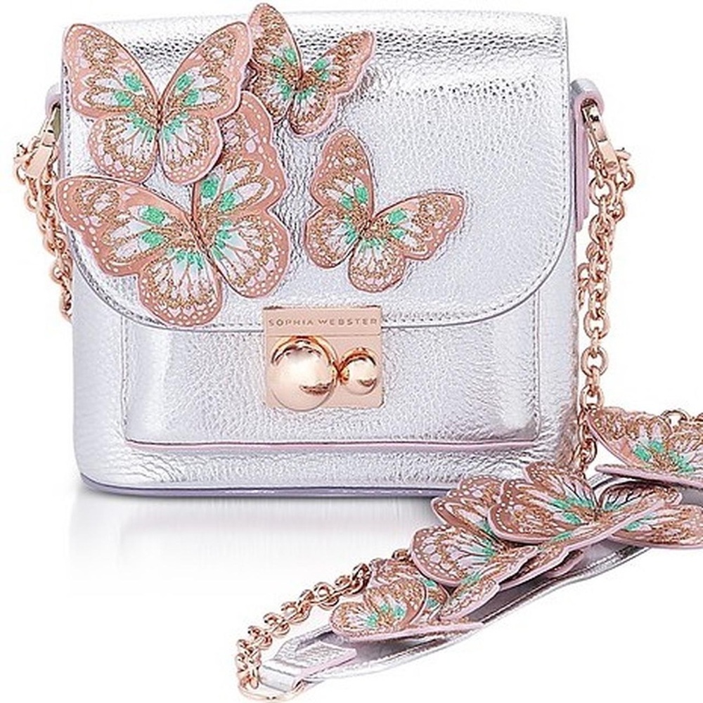 Sophia Webster Claudie Silver Metallic Crossbody with Butterfly Accents